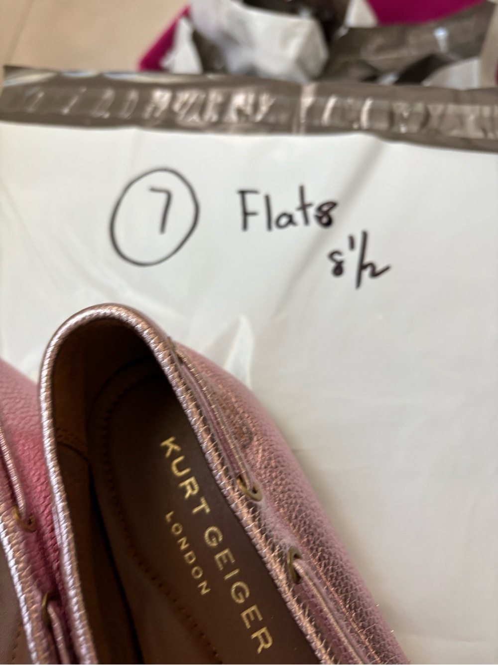 Kurt Geiger woman's pink metallic driving shoes - Picture 3 of 8